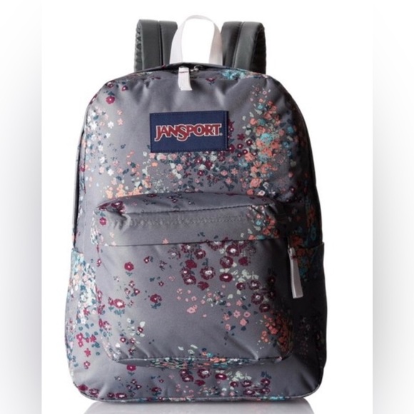 Jansport | Shady Grey Sprinkled Floral Backpack School Books Travel Commute Gym - Picture 2 of 11